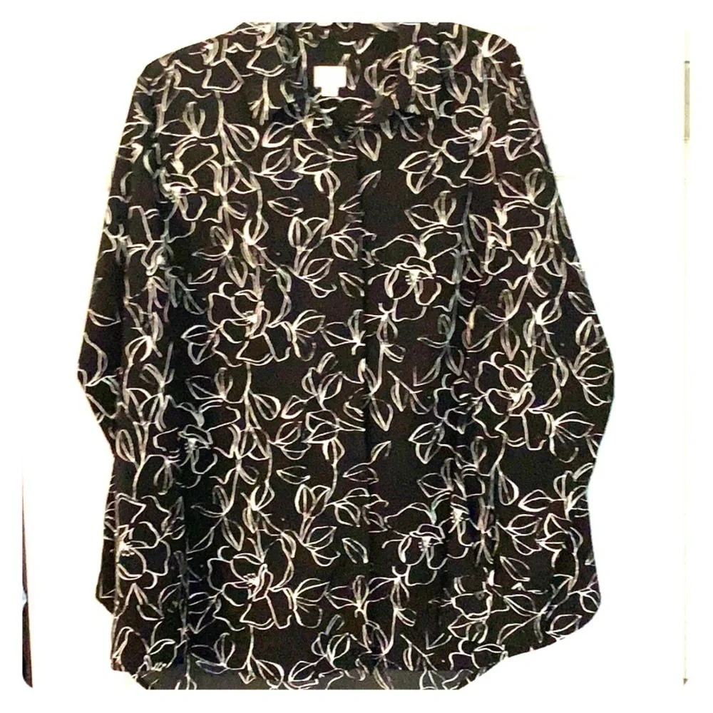 A.new day Black & White Button Front Floral Shirt